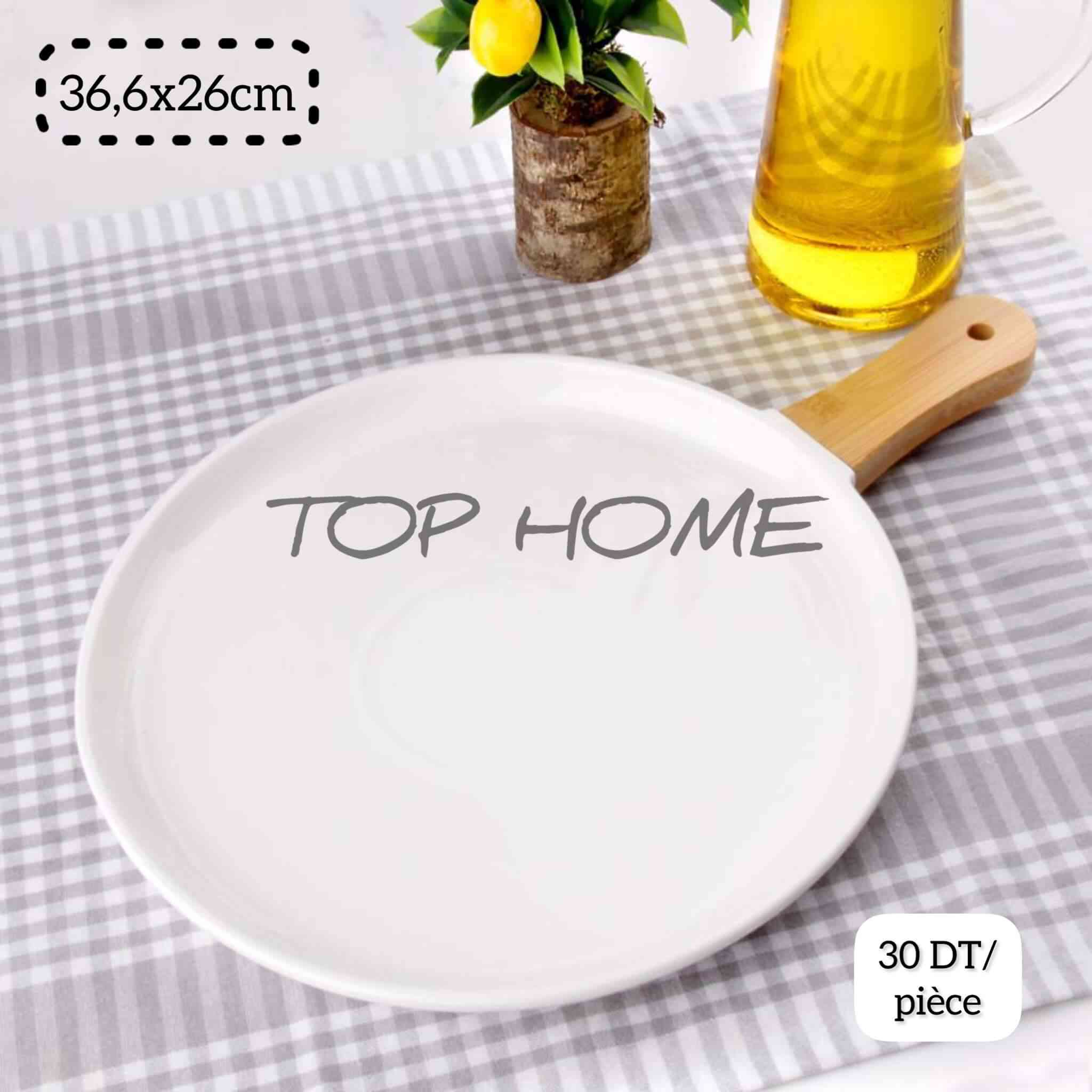 Assiette Plat En Porcelaine avec Manche En Bois 36*26cm — vue 3