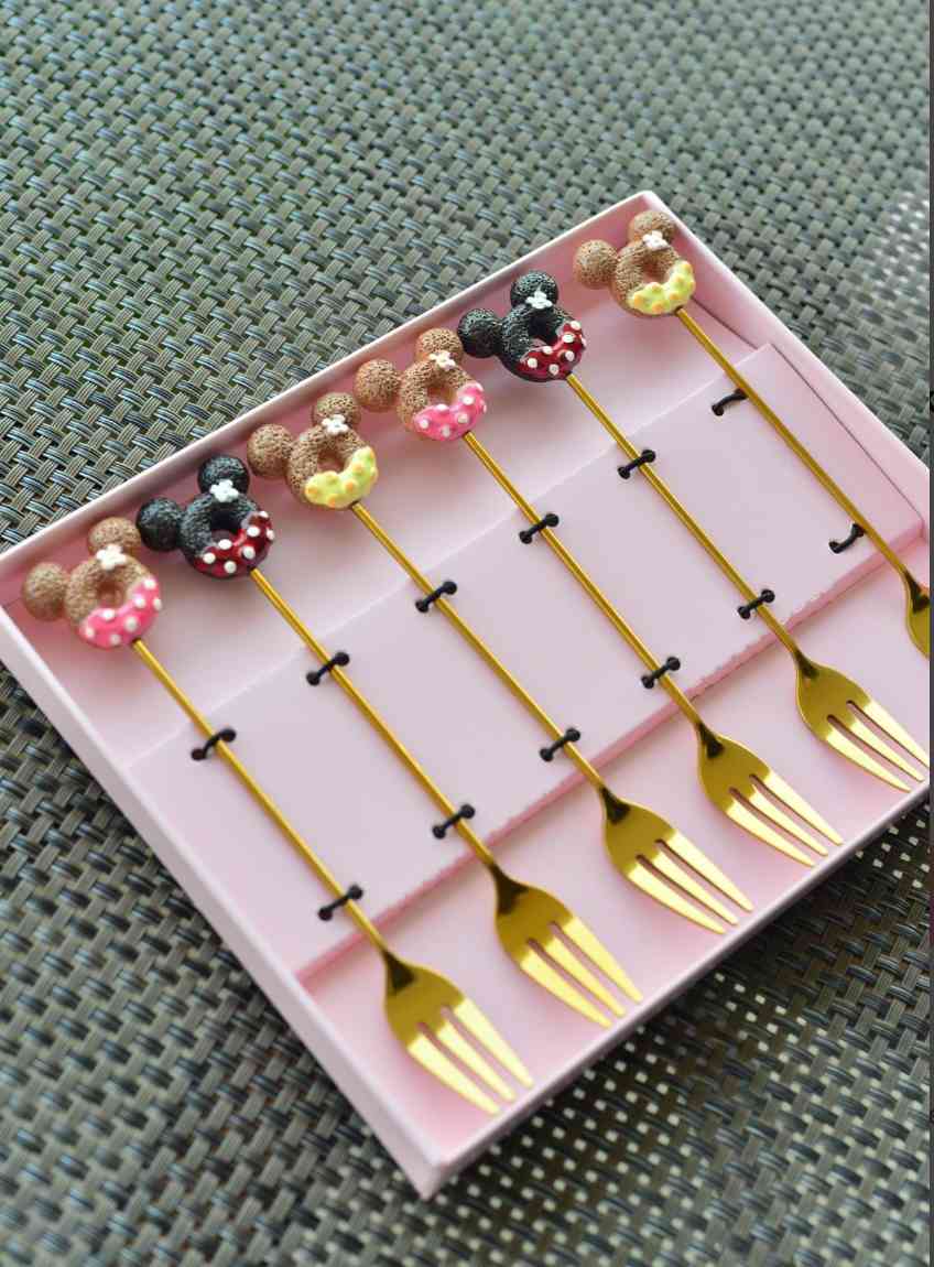 Lot de 6 Fourchettes à café mignonnes en acier inoxydable — vue 4