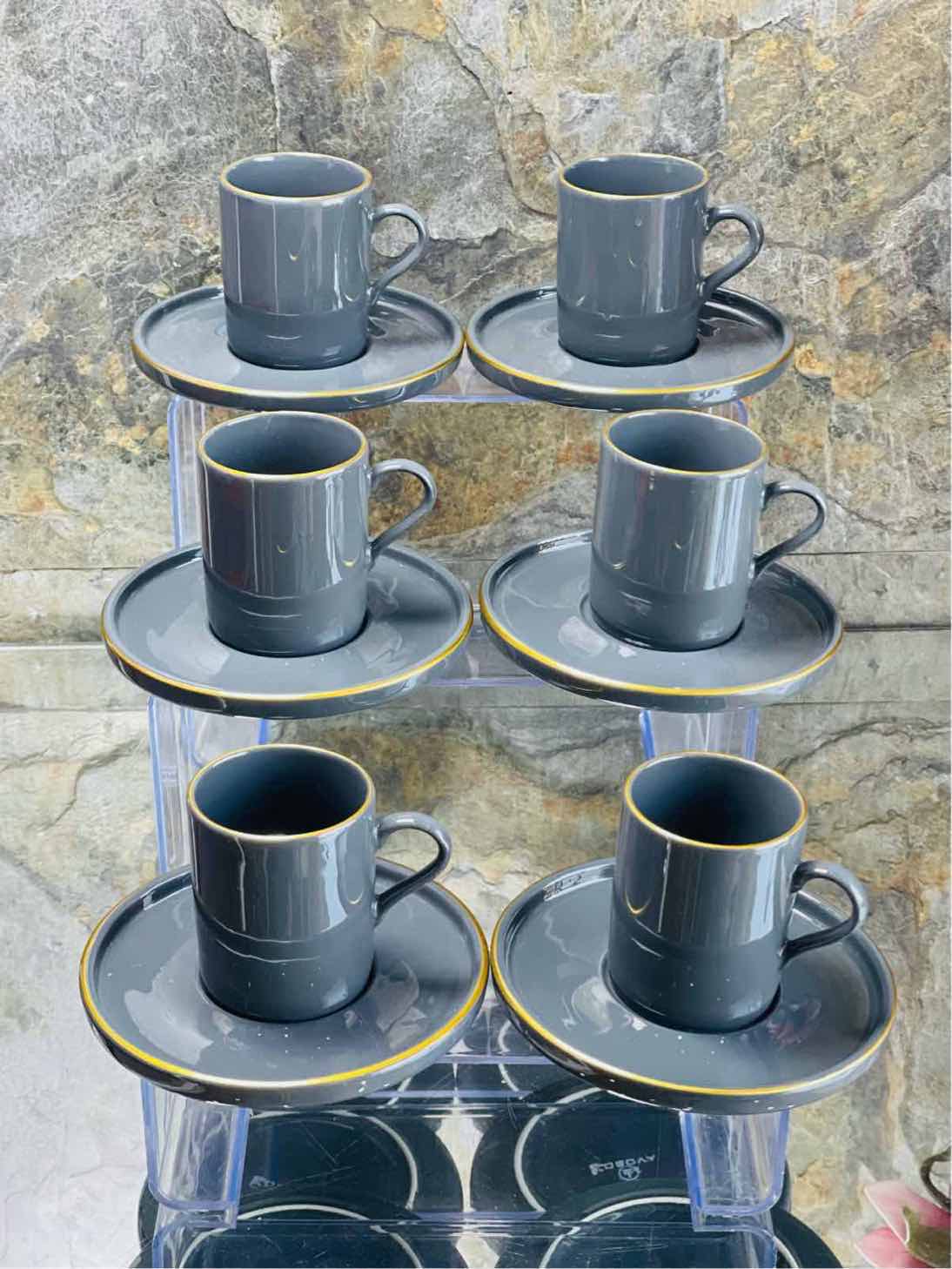 Service à café Noir pour 6 personnes, 12 pièces