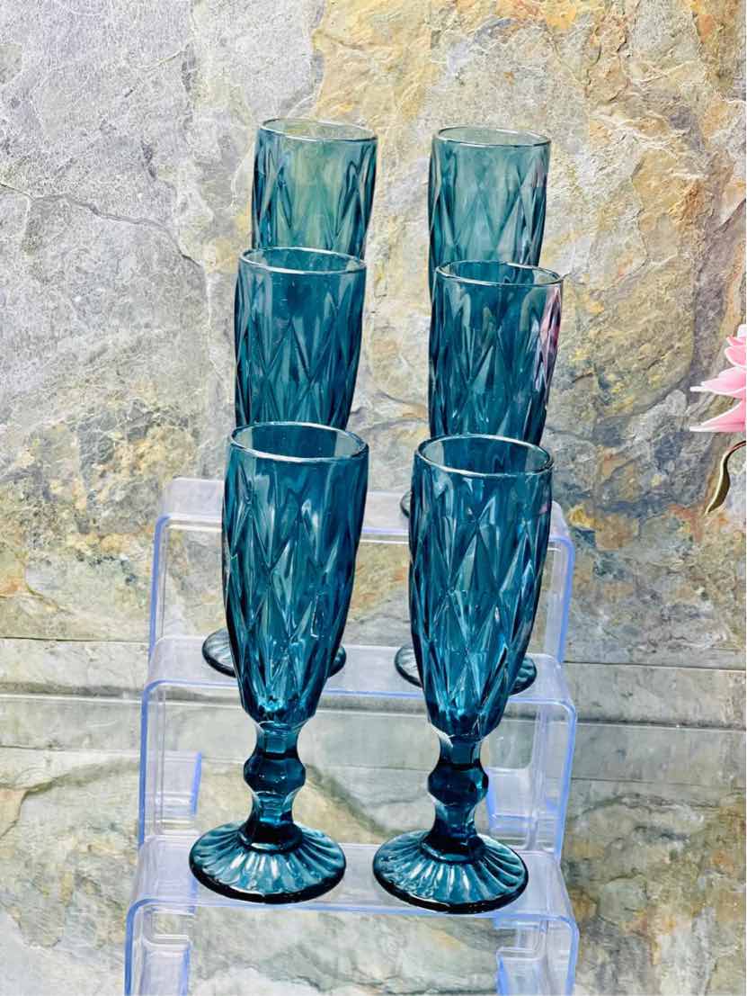Pack de 6 Flûtes En Verre - Bleu