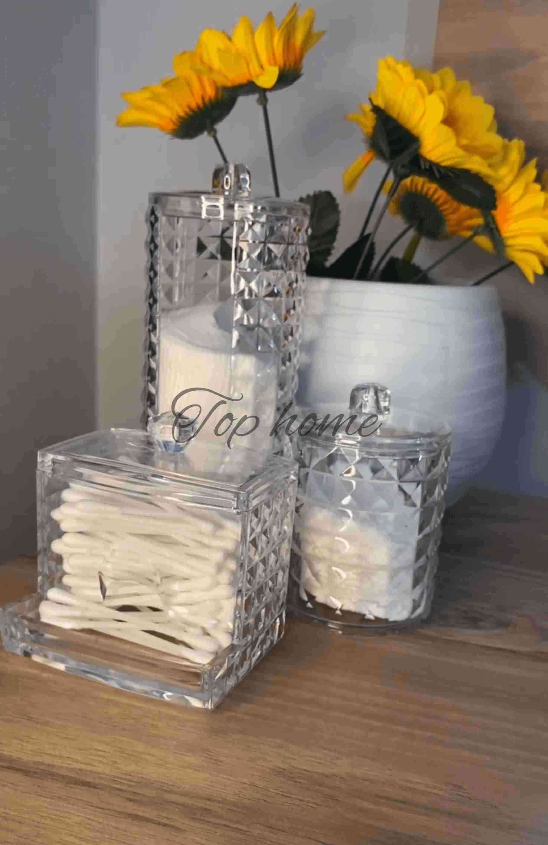 Lot de 3 boites de rangement Coton et batonnet transparent À Motif Diamant 