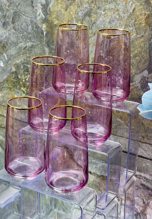 Lot De 6 Verres A Eau Rose 400ML