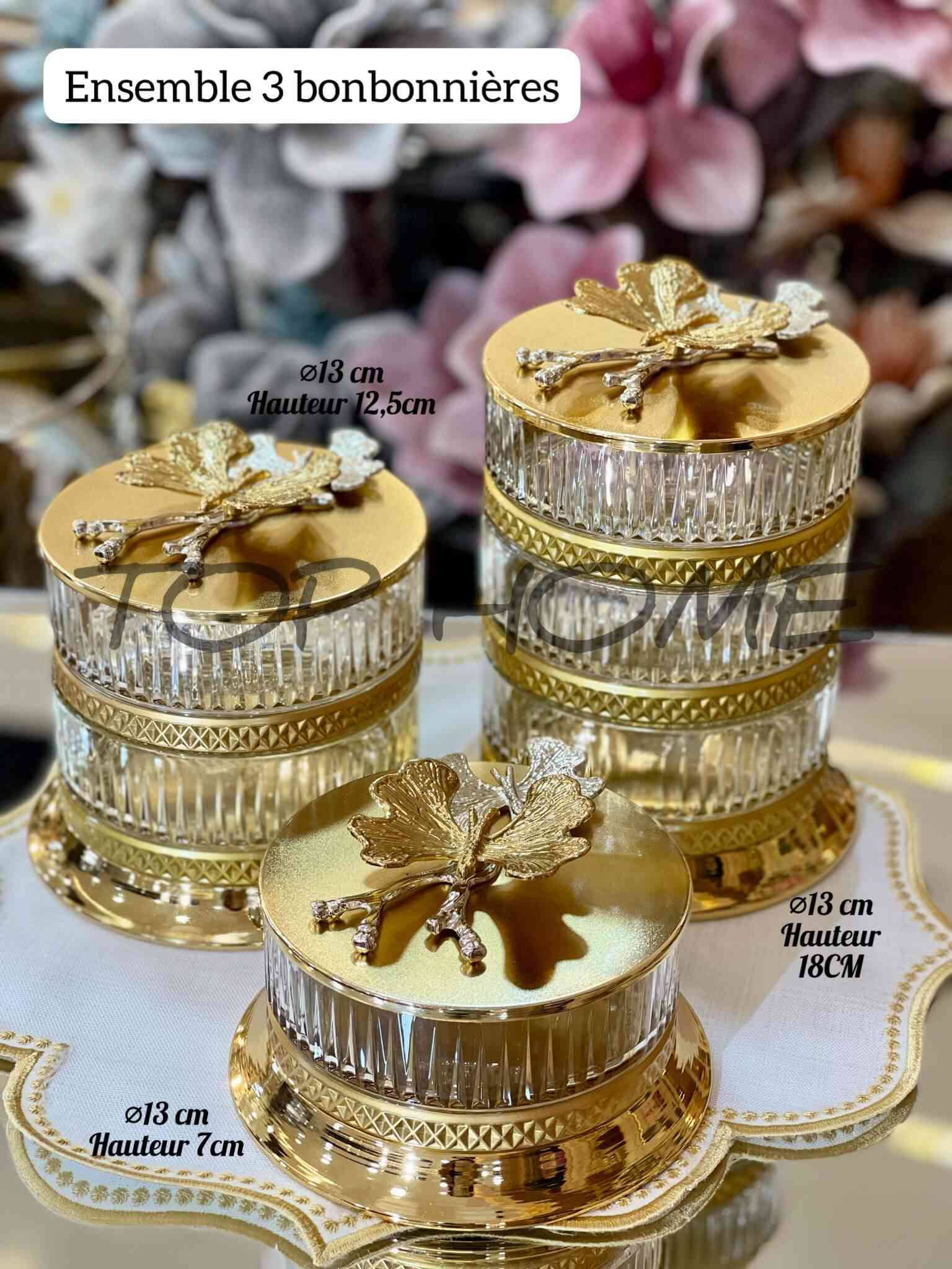 Lot de 3 Bonbonnières en Verre